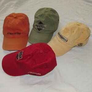 Vintage 90s Lot of 4 STRUCTURE USA Leather Strap Back Hats Caps Made in Taiwan